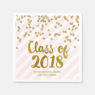 Gold Blush Pink Confetti Class of 2018 Graduation Napkins