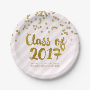 Gold Blush Pink Confetti Graduation 2017 Paper Plates