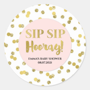 Gold Blush Pink Confetti Sip Sip Hooray Classic Round Sticker