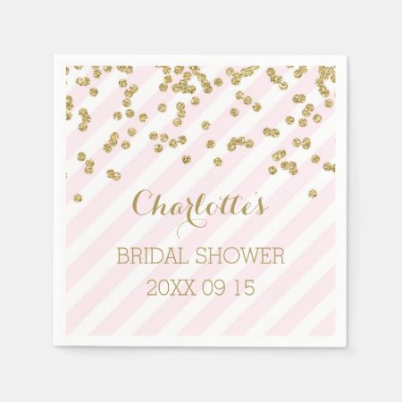 Gold Blush Pink Confetti Stripes Bridal Shower Napkins