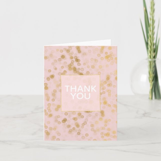 Gold Blush Pink Confetti Thank You Card (Front)