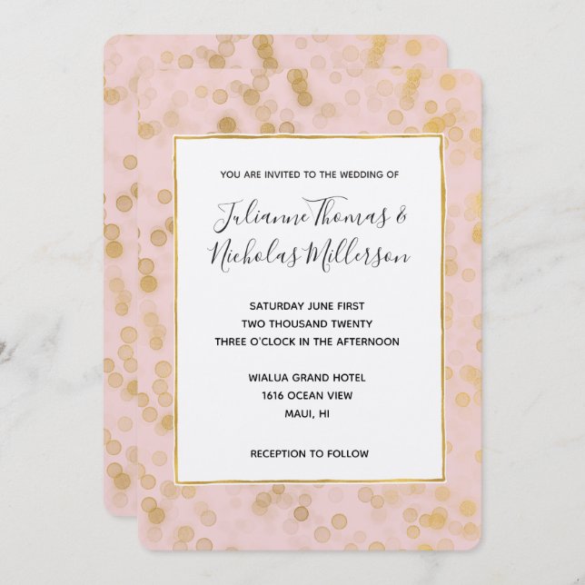 Gold Blush Pink Confetti Wedding Invites (Front/Back)
