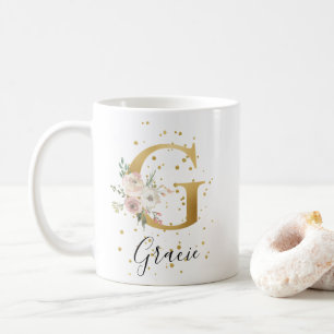 Gold Blush Pink Cream Watercolor Floral Monogram G Coffee Mug