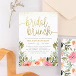 Gold Blush Pink Floral Bridal Brunch Bridal Shower Invitation<br><div class="desc">This bridal brunch invitation features an arrangement of watercolor flowers in shades of pink and white in rustic garden greenery. "Bridal brunch" is written in modern script calligraphy, with swirls at either end that reach the edge of the invite. Your shower details appear below in simple typography. This elegant bridal...</div>