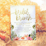 Gold Blush Pink Floral Bridal Brunch Bridal Shower Invitation<br><div class="desc">This bridal brunch invitation features an arrangement of watercolor flowers in shades of pink and white in rustic garden greenery. "Bridal brunch" is written in modern script calligraphy, with swirls at either end that reach the edge of the invite. Your shower details appear below in simple typography. This elegant bridal...</div>