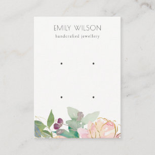 Gold Blush Pink Floral Bunch 2 Earring Display Business Card