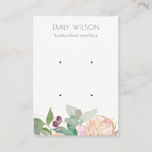 Gold Blush Pink Floral Bunch 2 Earring Display Business Card (Front)
