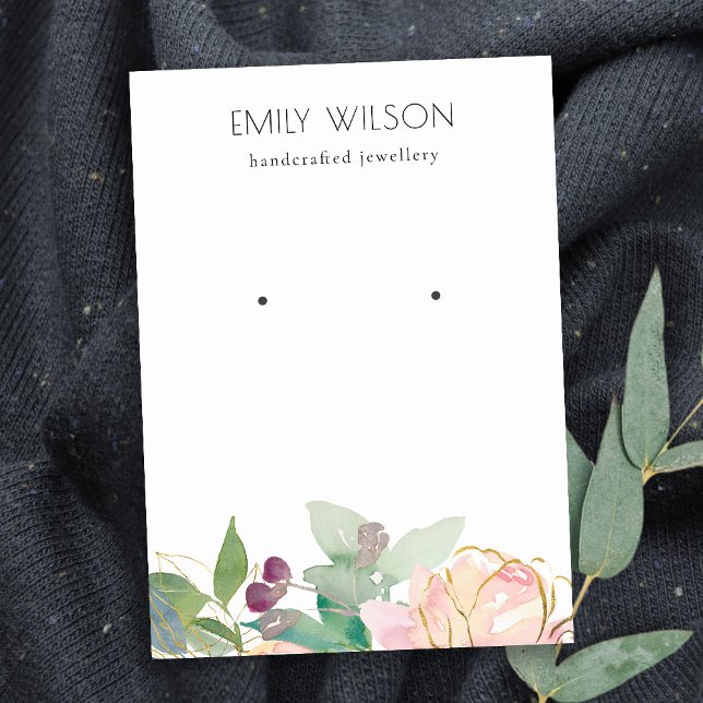 Gold Blush Pink Floral Bunch Earring Display Business Card (Creator Uploaded)