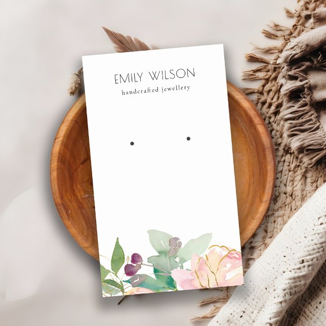 Gold Blush Pink Floral Bunch Earring Display Business Card (Creator Uploaded)