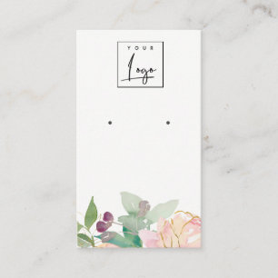 Gold Blush Pink Floral Bunch Earring Display Business Card