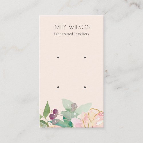 Gold Blush Pink Floral Bunch Earring Display Business Card