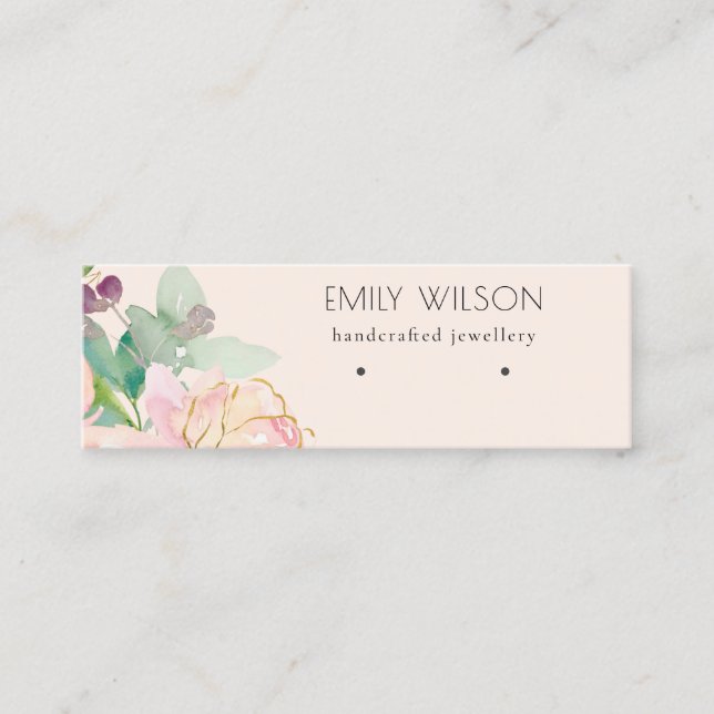 Gold Blush Pink Floral Bunch Earring Display Mini Business Card (Front)