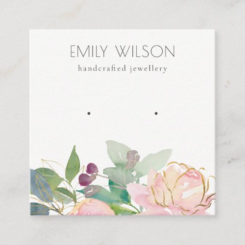 Gold Blush Pink Floral Bunch Earring Display Square Business Card