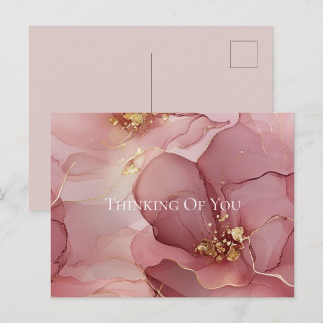 Gold Blush Pink Floral Thinking of you Postcard (Front/Back)