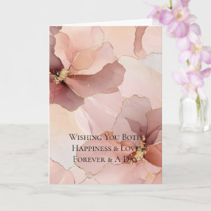 Gold Blush Pink Flowers Wedding Card