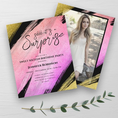 Gold Blush Pink Foil Surprise Sweet 16 Invites 