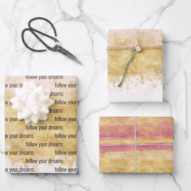 Gold Blush Pink Glam  Wrapping Paper Sheets (Front)