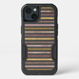 Gold Blush Pink Glitter Glitzy Stripes iPhone 13 Case