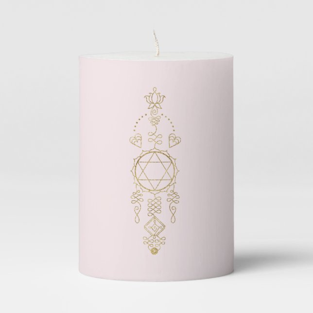 *~* Gold Blush Pink Glitter Heart Chakra Totem Pillar Candle (Front)