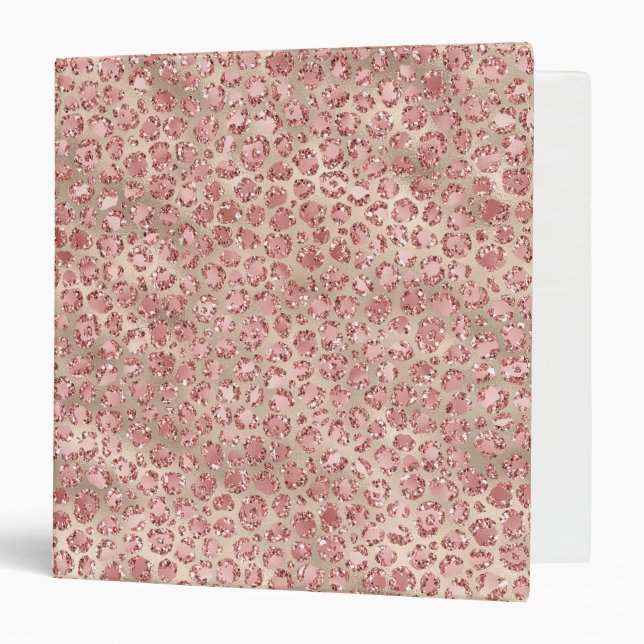 Gold Blush Pink Glitzy Glitter Leopard Print 3 Ring Binder (Front/Inside)