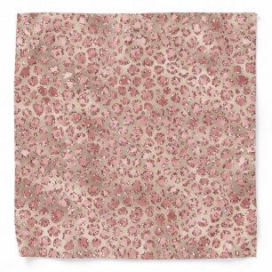 Gold Blush Pink Glitzy Glitter Leopard Print Bandana