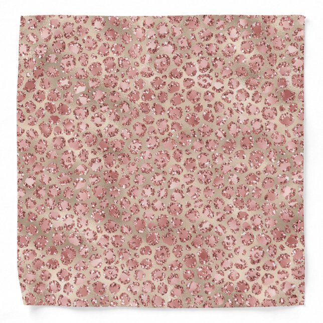Gold Blush Pink Glitzy Glitter Leopard Print Bandana (Front)