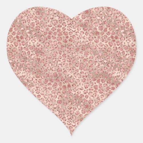 Gold Blush Pink Glitzy Glitter Leopard Print Heart Sticker