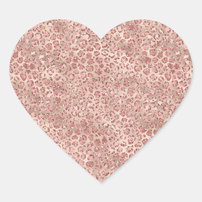 Gold Blush Pink Glitzy Glitter Leopard Print Heart Sticker (Front)