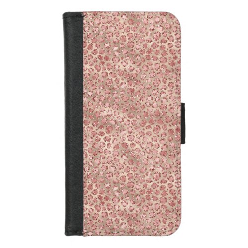 Gold Blush Pink Glitzy Glitter Leopard Print iPhone 87 Wallet Case