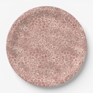 Gold Blush Pink Glitzy Glitter Leopard Print Paper Plates