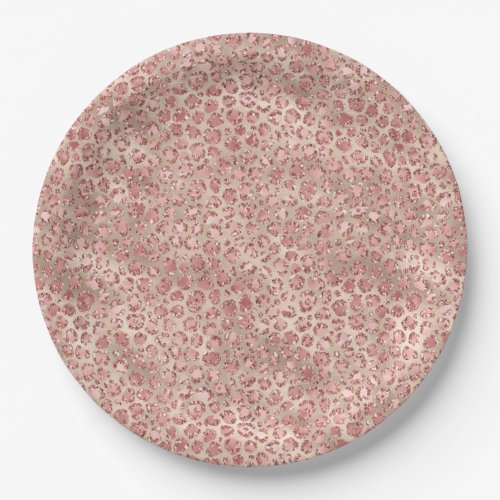 Gold Blush Pink Glitzy Glitter Leopard Print Paper Plates