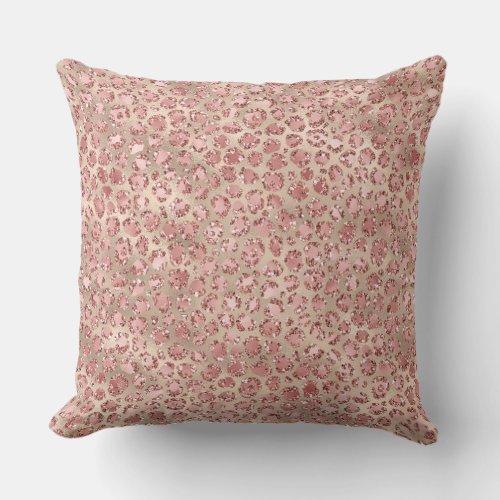 Gold Blush Pink Glitzy Glitter Leopard Print Throw Pillow