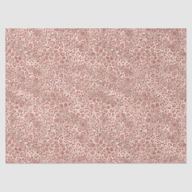 Gold Blush Pink Glitzy Glitter Leopard Print Tissue Paper (Front)