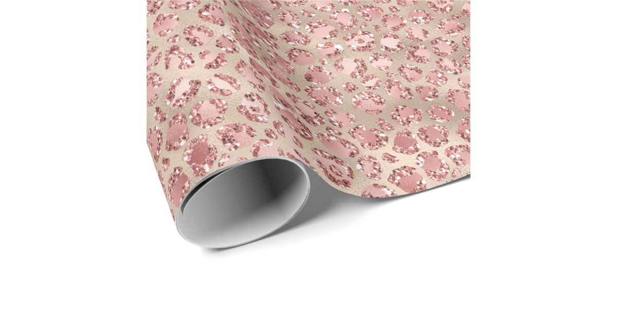 Gold Blush Pink Glitzy Glitter Leopard Print Wrapping Paper | Zazzle