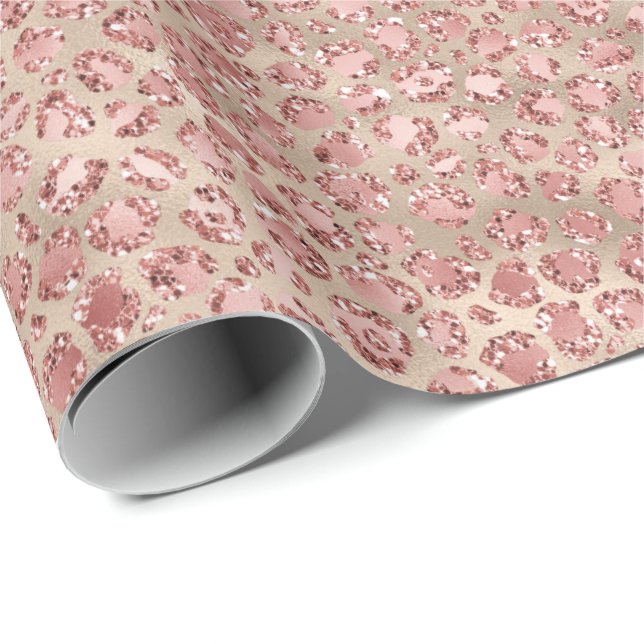 Gold Blush Pink Glitzy Glitter Leopard Print Wrapping Paper (Roll Corner)
