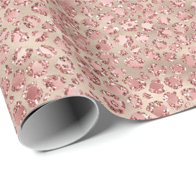 Gold Blush Pink Glitzy Glitter Leopard Print Wrapping Paper | Zazzle