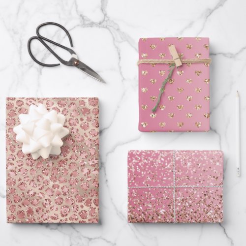 Gold Blush Pink Glitzy Glitter Leopard Print   Wrapping Paper Sheets