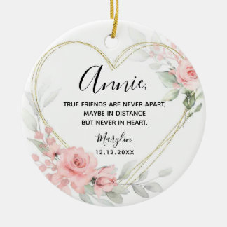 Gold Blush Pink Heart Geometric Best Friend Ceramic Ornament