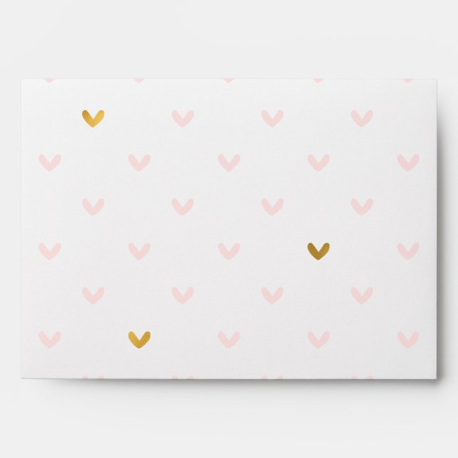 Gold Blush Pink Hearts Envelope (Front)