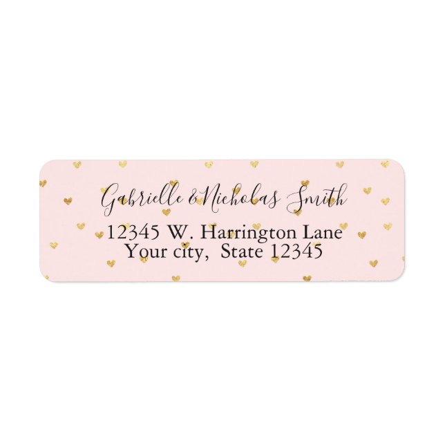 Gold Blush Pink Little Hearts Label (Front)