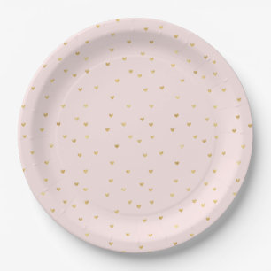 Gold Blush Pink Little Hearts Paper Plates
