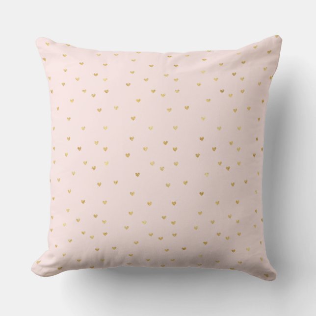Gold Blush Pink Little Hearts Throw Pillow (Front)