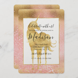 Gold Blush Pink Magical Unicorn Birthday Invitation