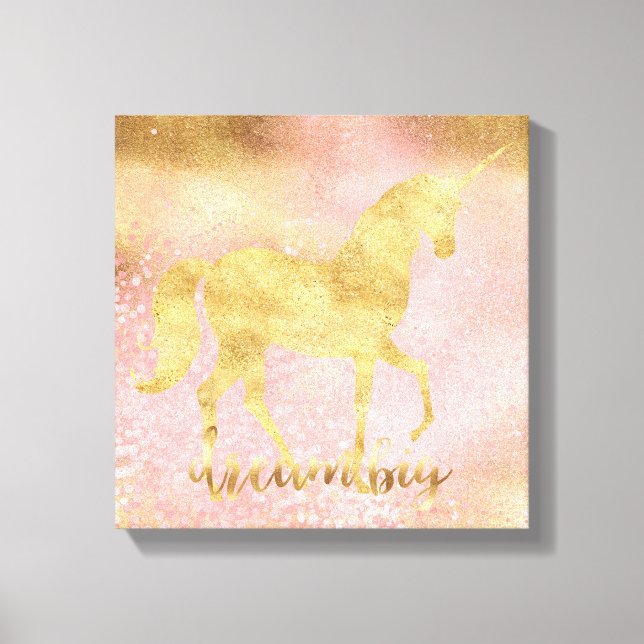 Gold Blush Pink Magical Unicorn Canvas Print (Front)