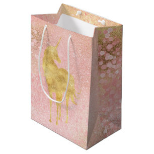 Gold Blush Pink Magical Unicorn Medium Gift Bag
