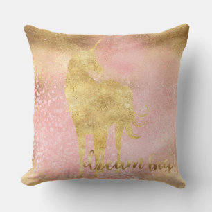Gold Blush Pink Magical Unicorn Throw Pillow