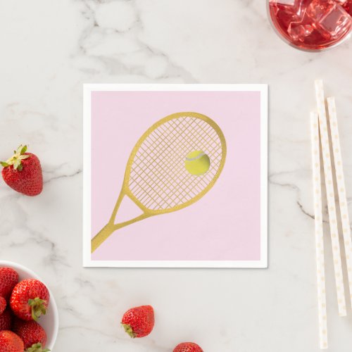 Gold  Blush Pink Modern Tennis Ball Racket  Napkins