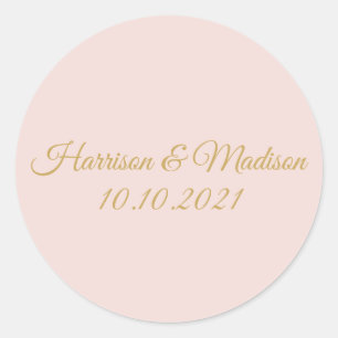 Gold blush pink Monogram custom wedding favors Classic Round Sticker