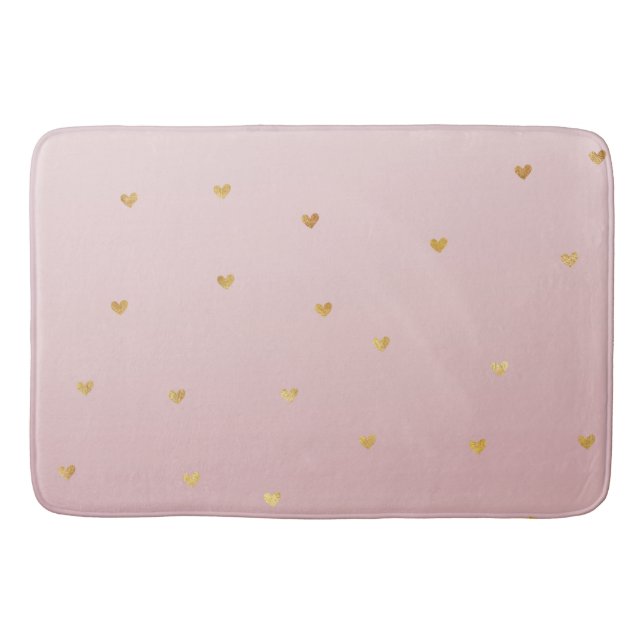 Gold Blush Pink Ombre Hearts Bathroom Mat (Front)