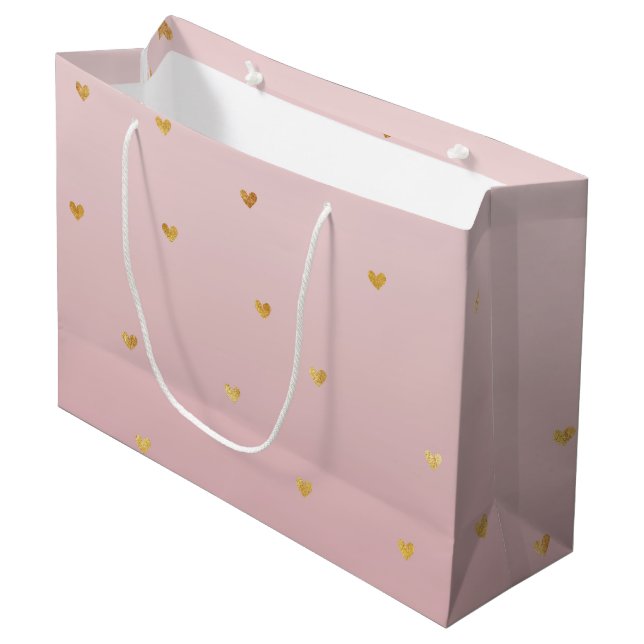Gold Blush Pink Ombre Hearts Large Gift Bag (Front Angled)